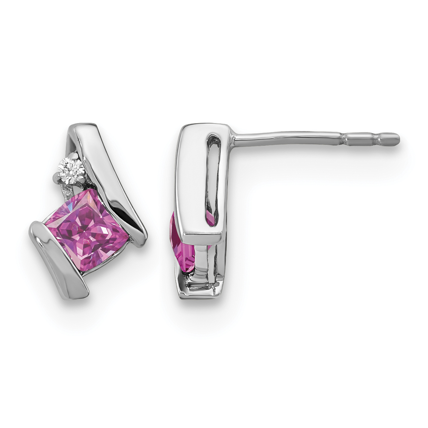 10k White Gold Cushion Cr. Pink Sapphire and Diamond Earrings (EM7398-CPS-003-1WA)