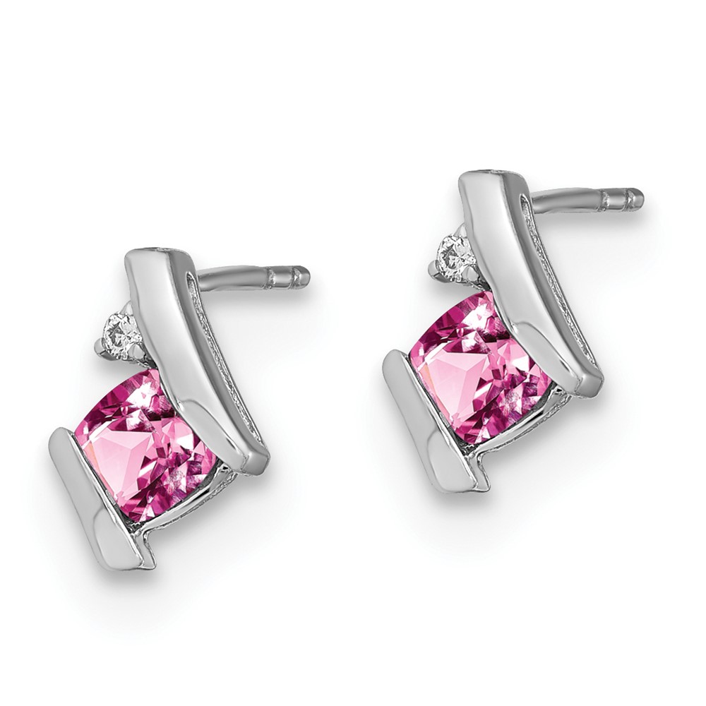 Sterling Silver Antique Cushion Cr. Pink Sapphire and Diamond Earrings (EM7398-CPS-003-SSA)