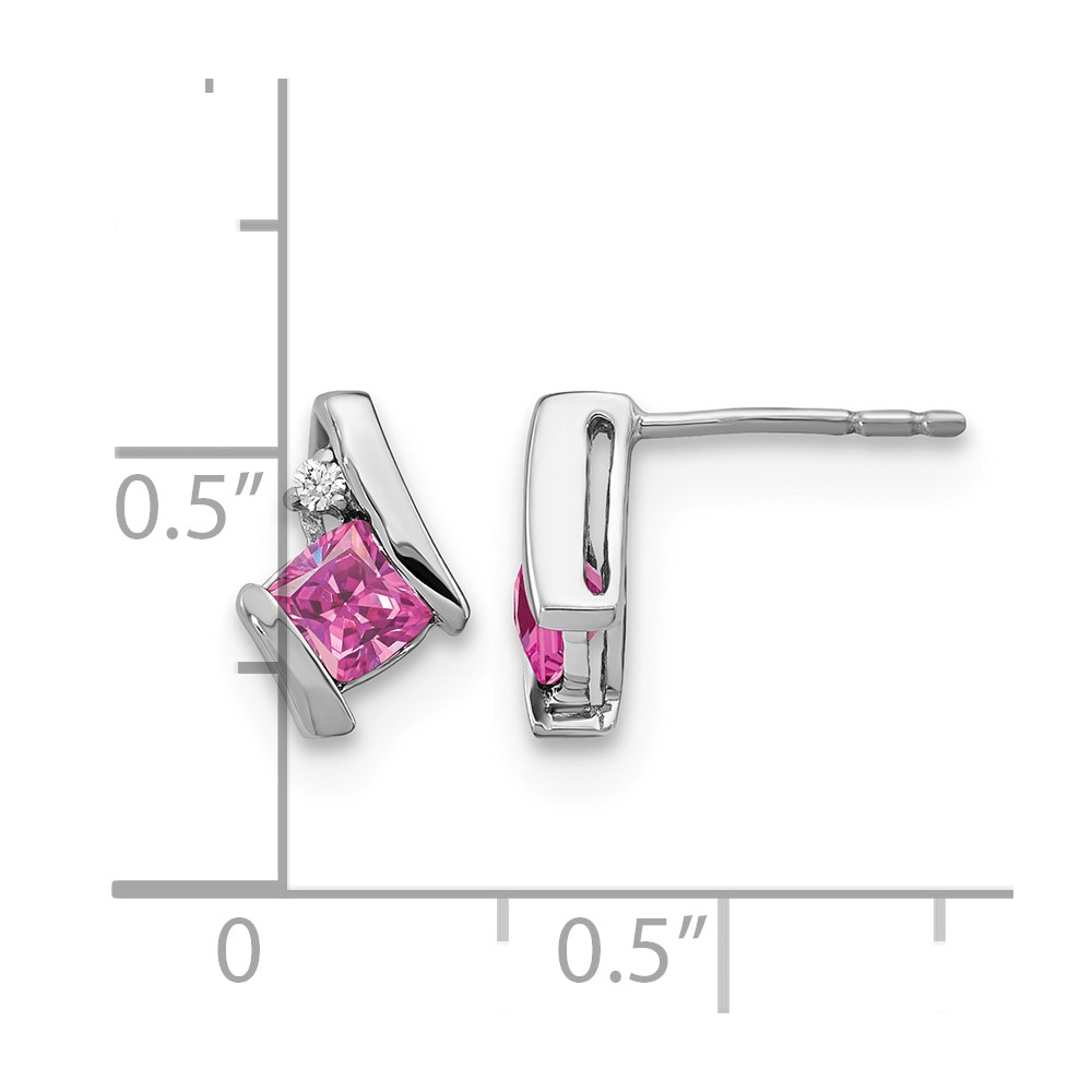 Sterling Silver Antique Cushion Cr. Pink Sapphire and Diamond Earrings (EM7398-CPS-003-SSA)