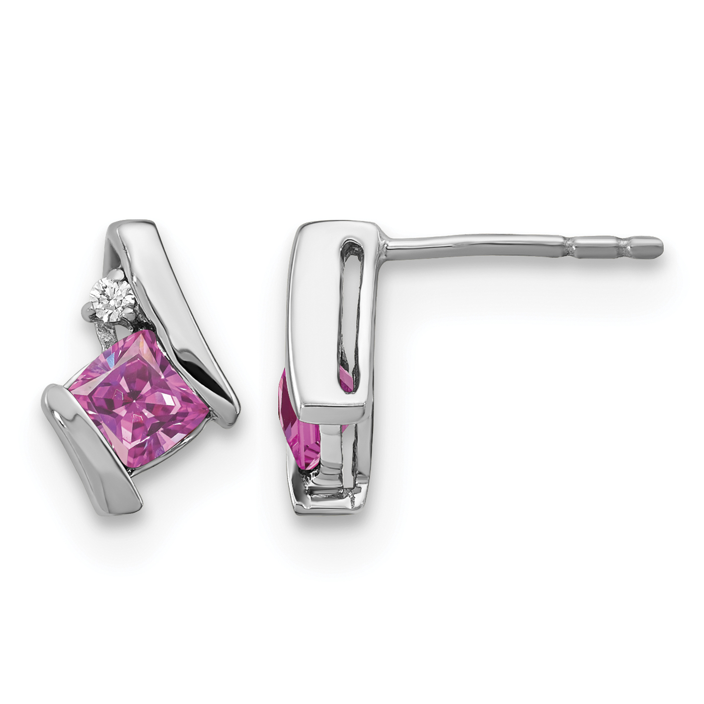 Sterling Silver Antique Cushion Cr. Pink Sapphire and Diamond Earrings (EM7398-CPS-003-SSA)