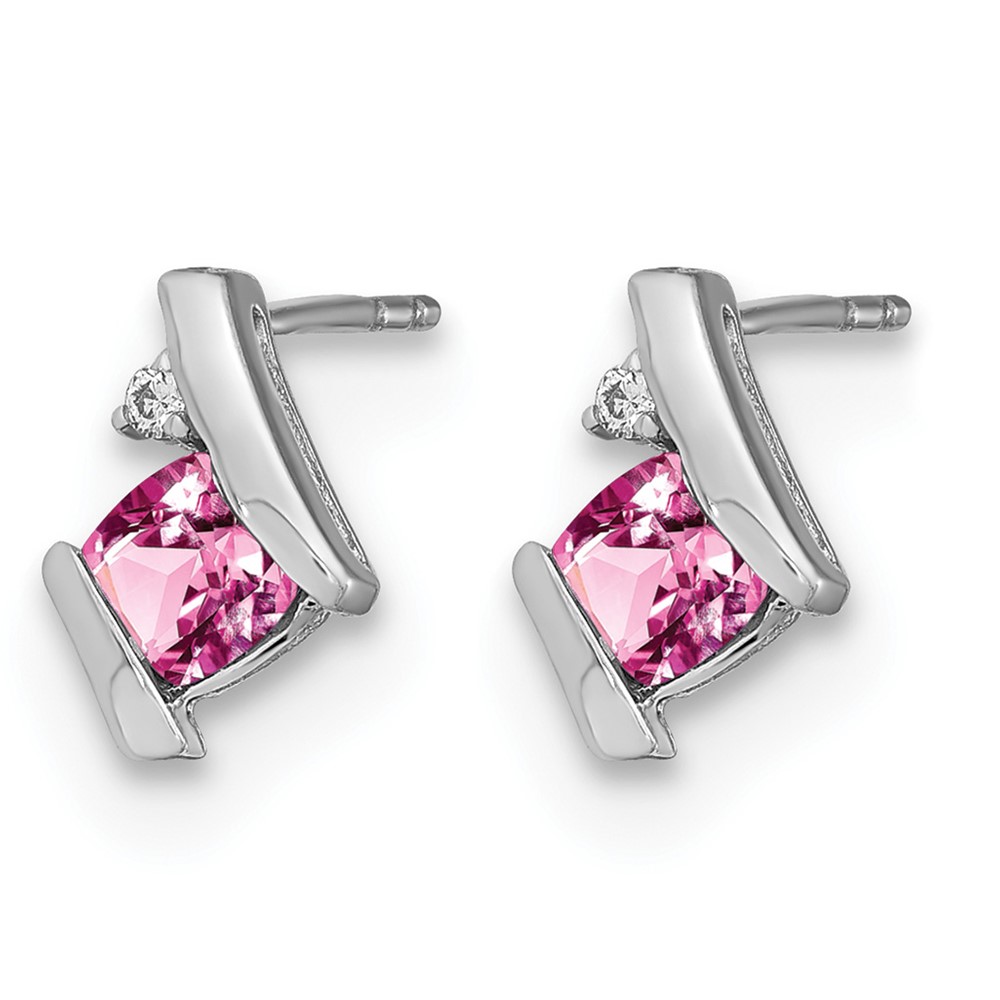 14K White Gold Cushion Cr. Pink Sapphire and Diamond Earrings (EM7398-CPS-003-WA)