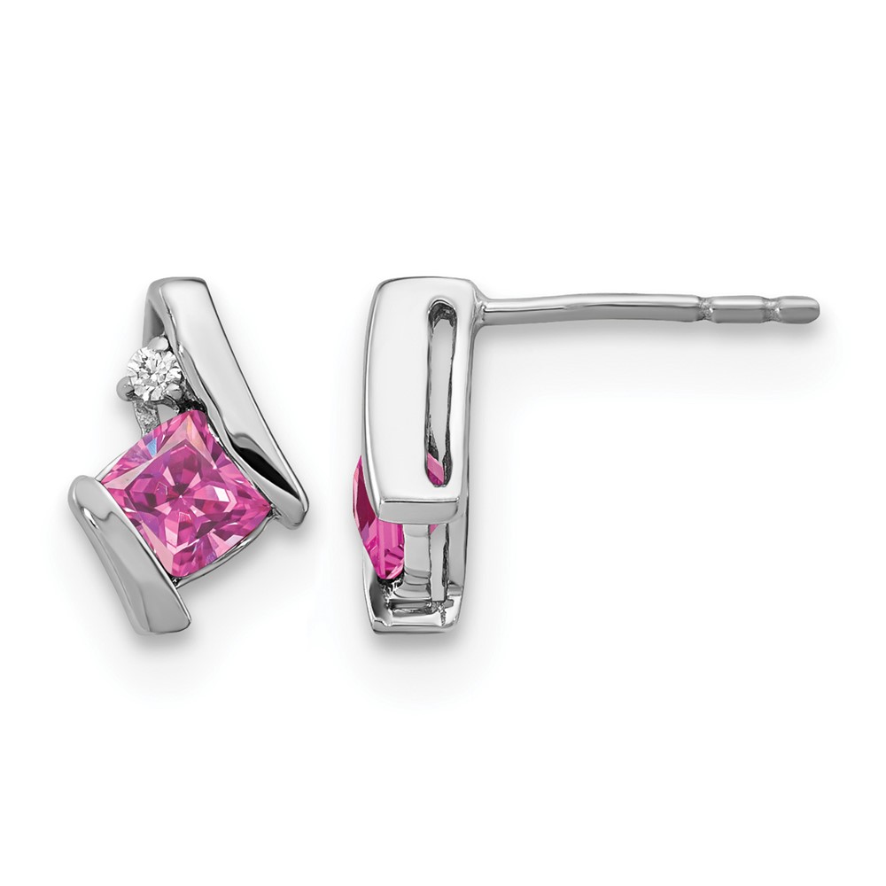 14K White Gold Cushion Cr. Pink Sapphire and Diamond Earrings (EM7398-CPS-003-WA)