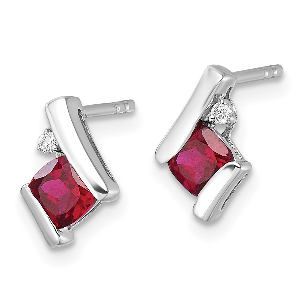 10k White Gold Cushion Cr. Ruby and Diamond Earrings (EM7398-CRU-003-1WA)