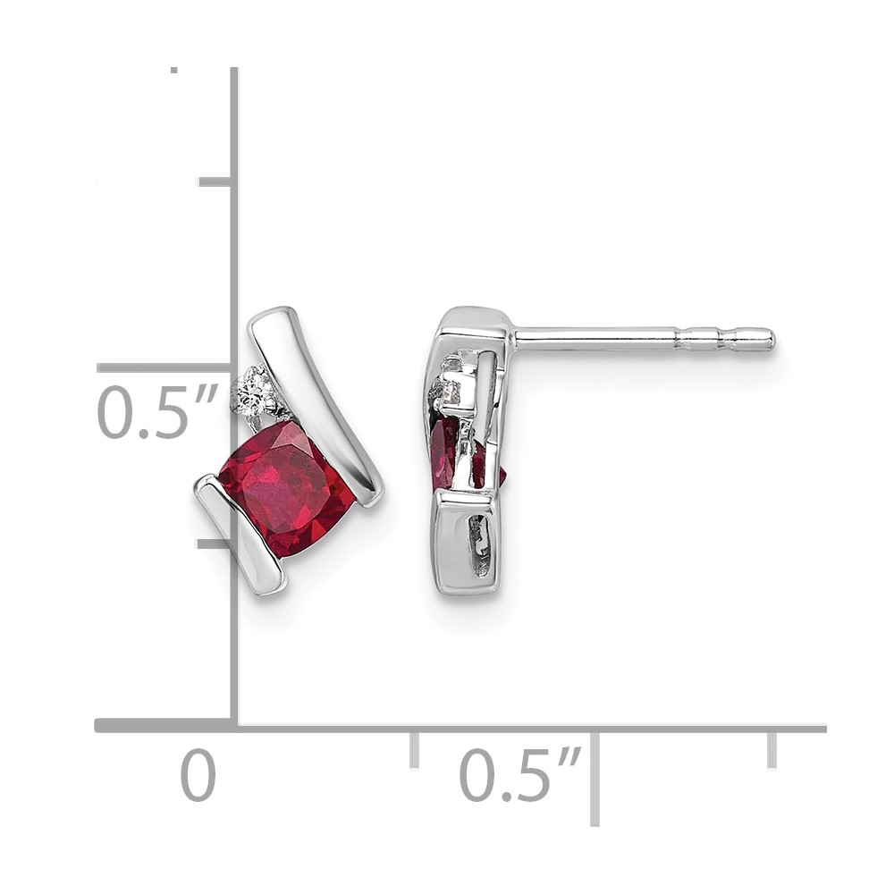 10k White Gold Cushion Cr. Ruby and Diamond Earrings (EM7398-CRU-003-1WA)