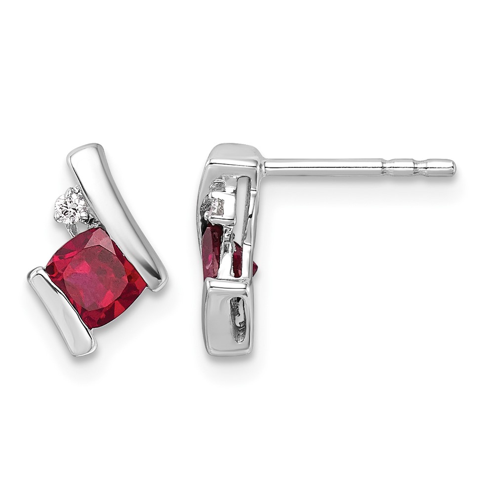 10k White Gold Cushion Cr. Ruby and Diamond Earrings (EM7398-CRU-003-1WA)