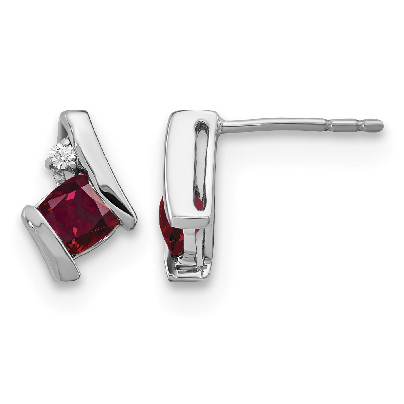 Sterling Silver Antique Cushion Cr. Ruby and Diamond Earrings (EM7398-CRU-003-SSA)