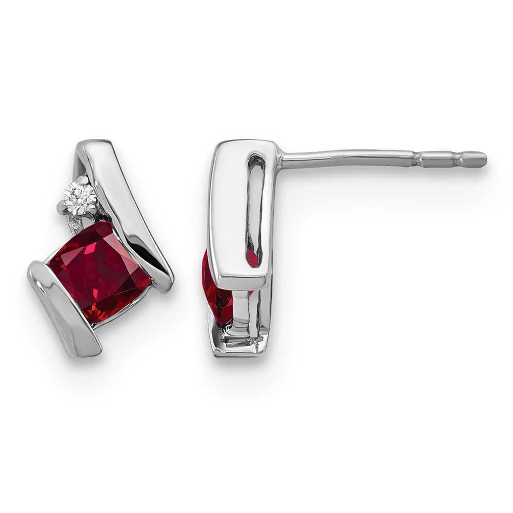Sterling Silver Antique Cushion Cr. Ruby and Diamond Earrings (EM7398-CRU-003-SSA)