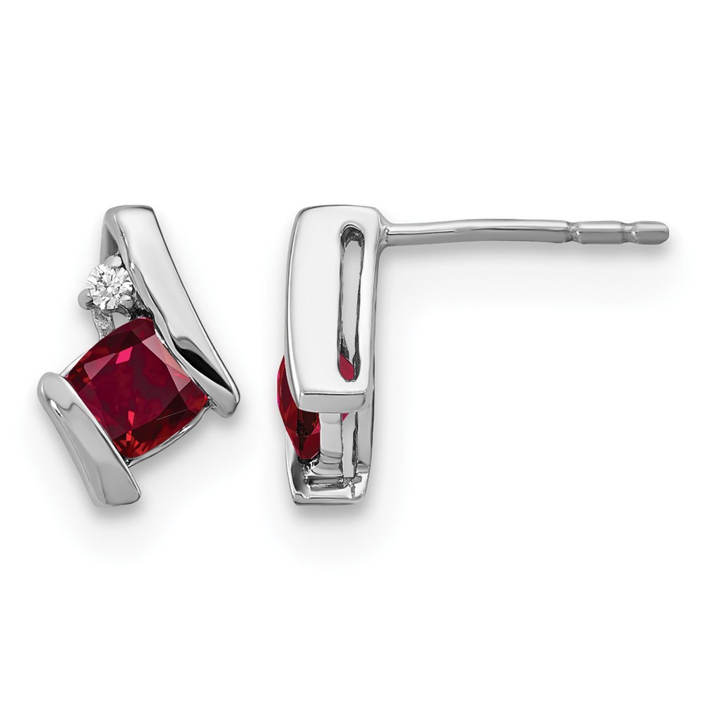 14K White Gold Cushion Cr. Ruby and Diamond Earrings (EM7398-CRU-003-WA)