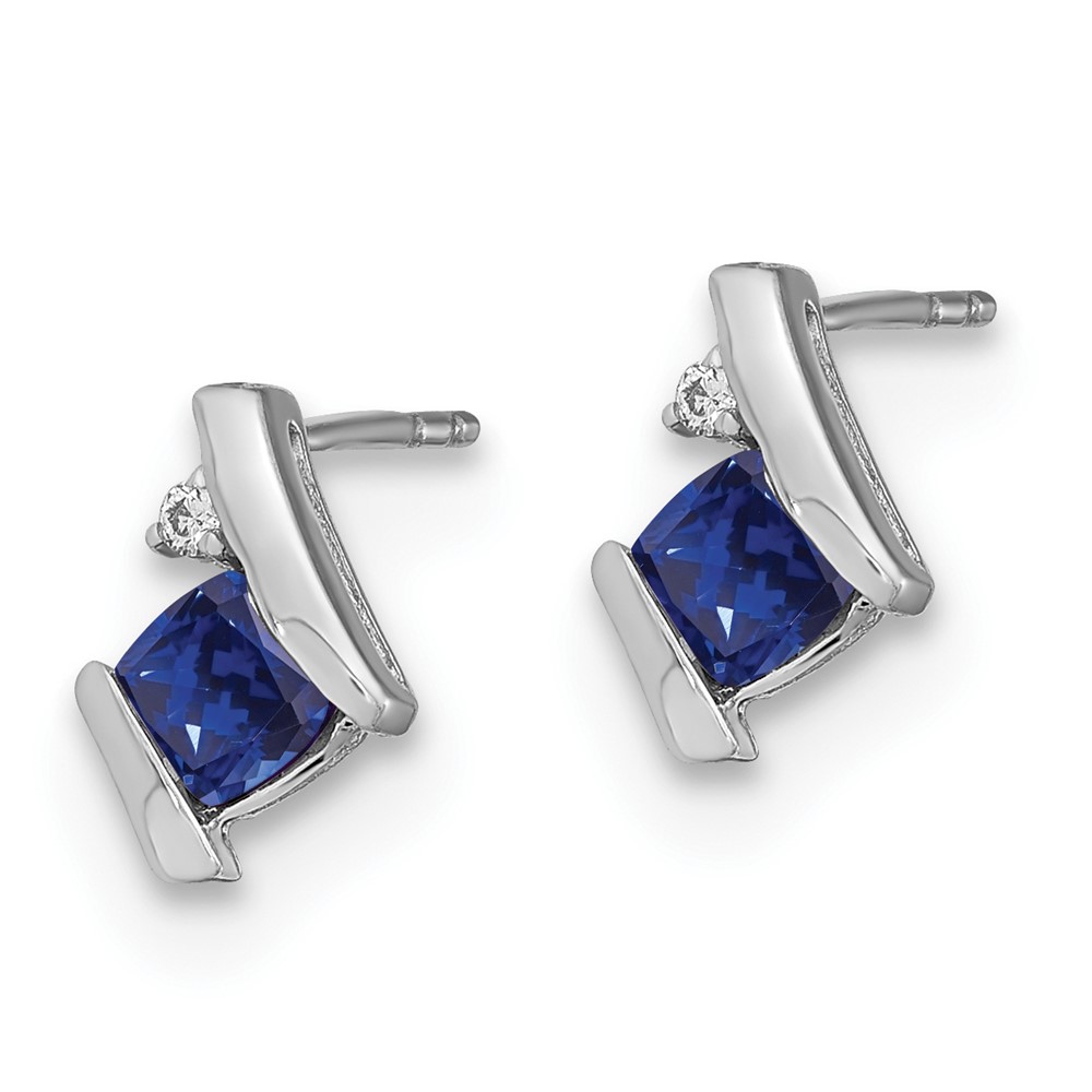 Sterling Silver Antique Cushion Cr. Sapphire and Diamond Earrings (EM7398-CSA-003-SSA)