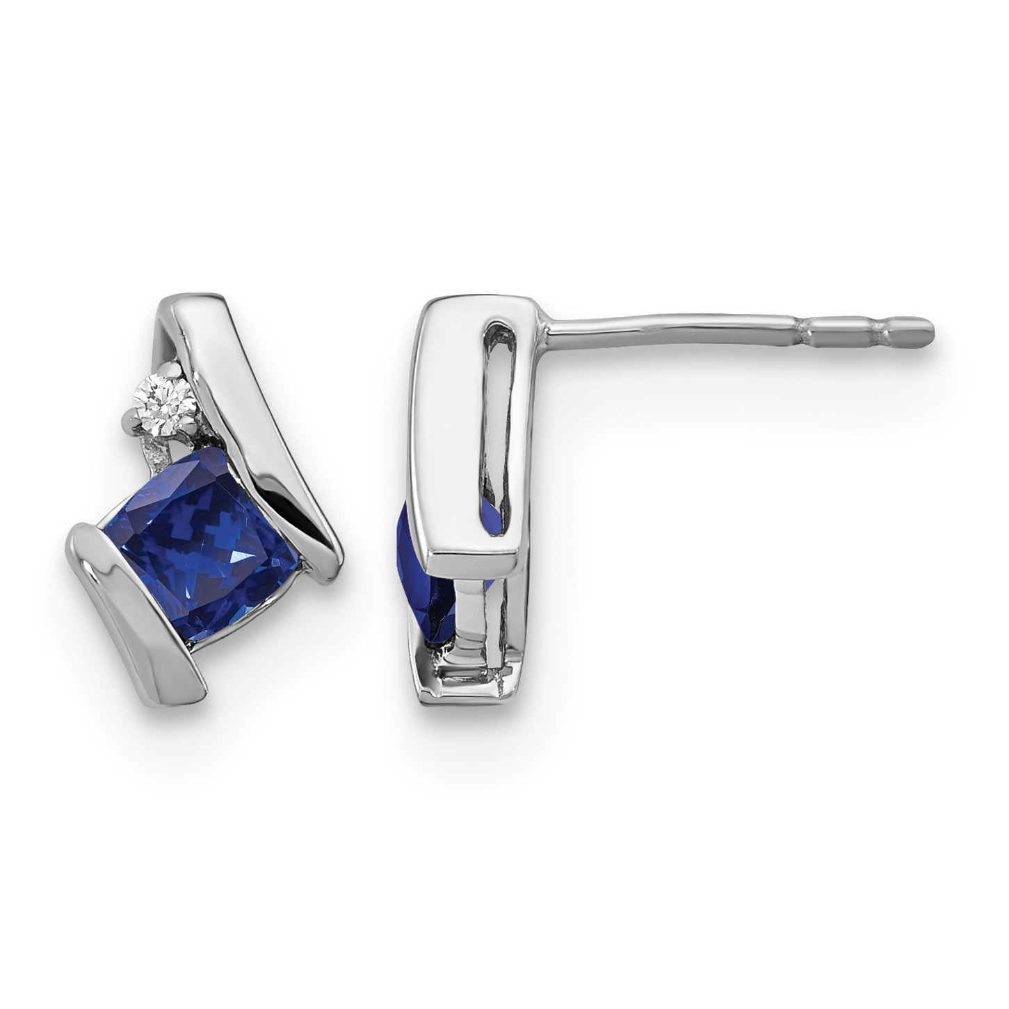 14K White Gold Cushion Cr. Sapphire and Diamond Earrings (EM7398-CSA-003-WA)