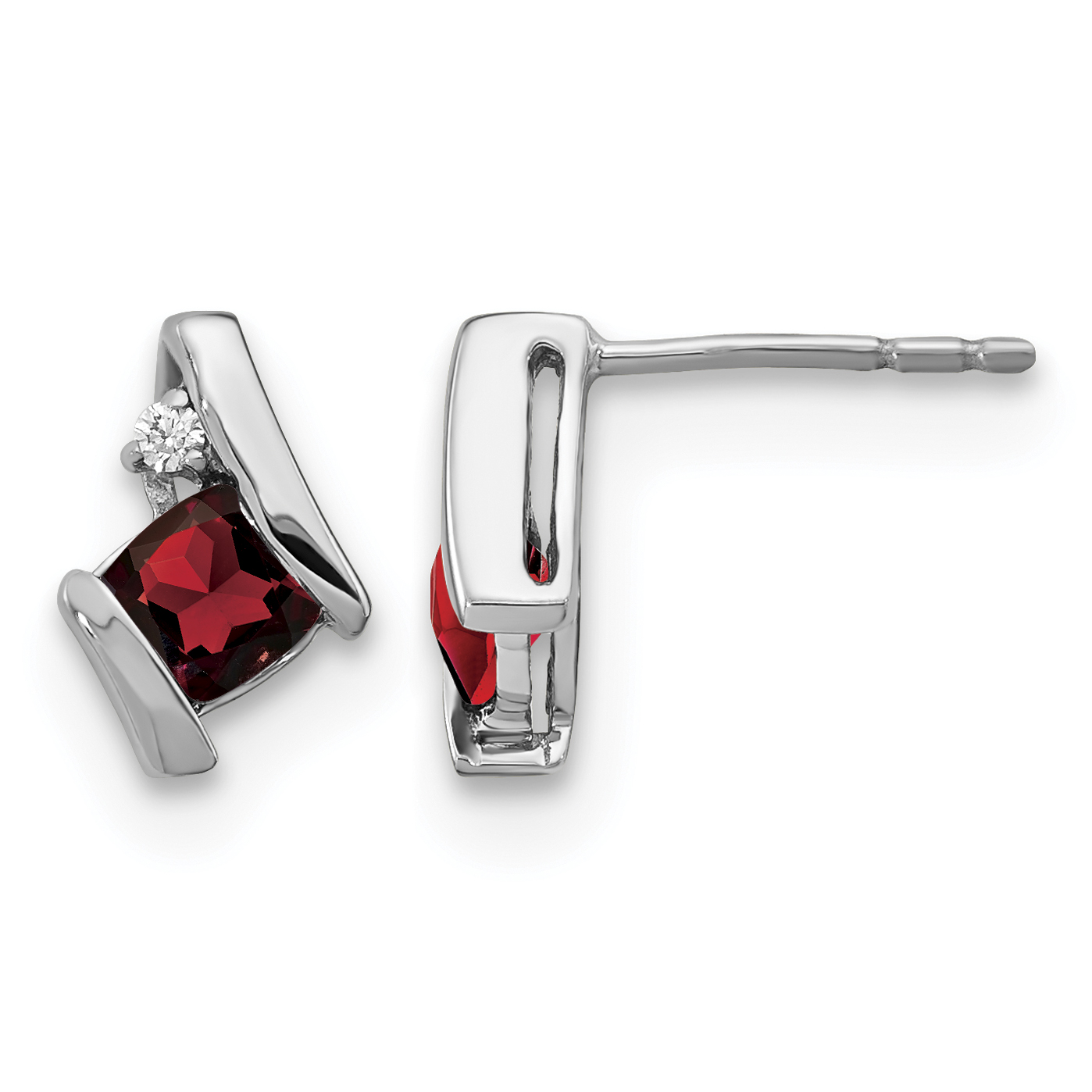 10k White Gold Cushion Garnet and Diamond Earrings (EM7398-GA-003-1WA)