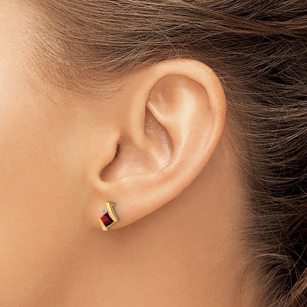 10k Yellow Gold Cushion Garnet and Diamond Earrings (EM7398-GA-003-1YA)