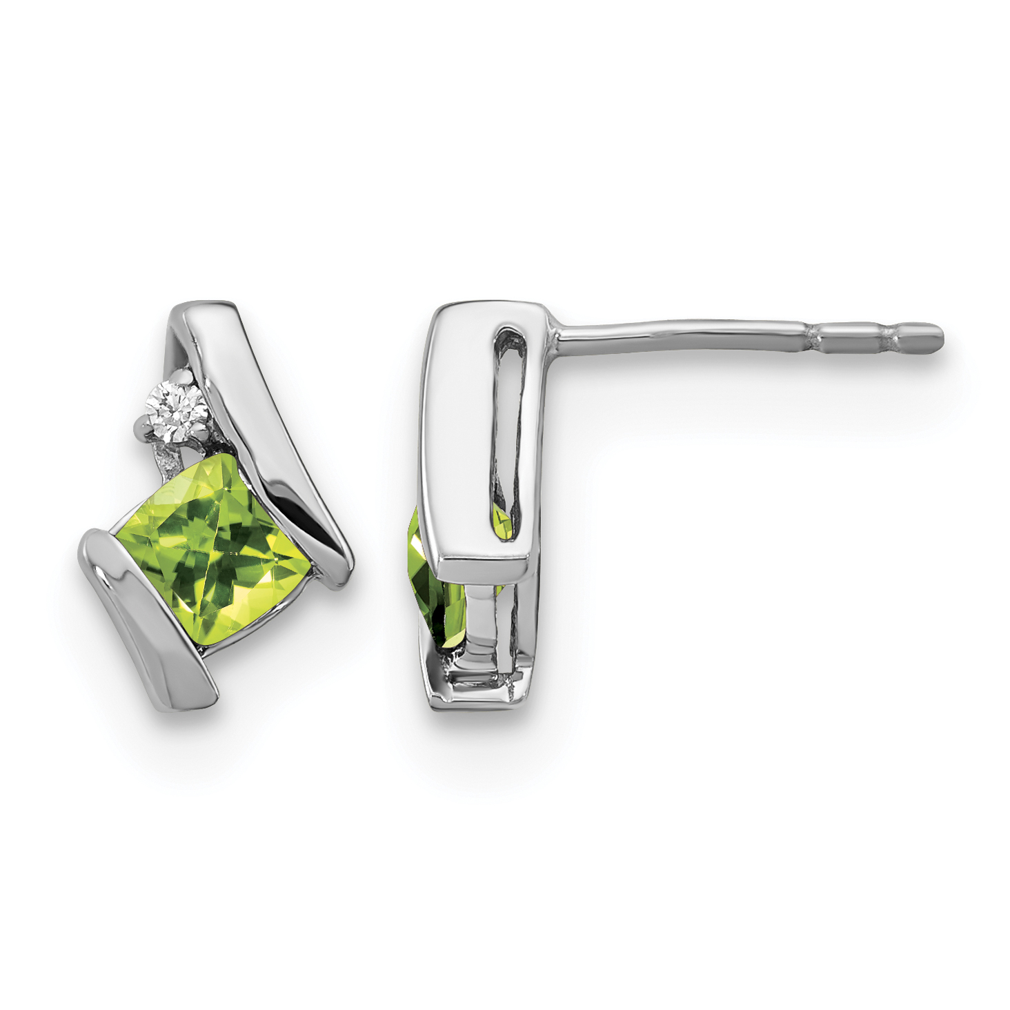 10k White Gold Cushion Peridot and Diamond Earrings (EM7398-PE-003-1WA)