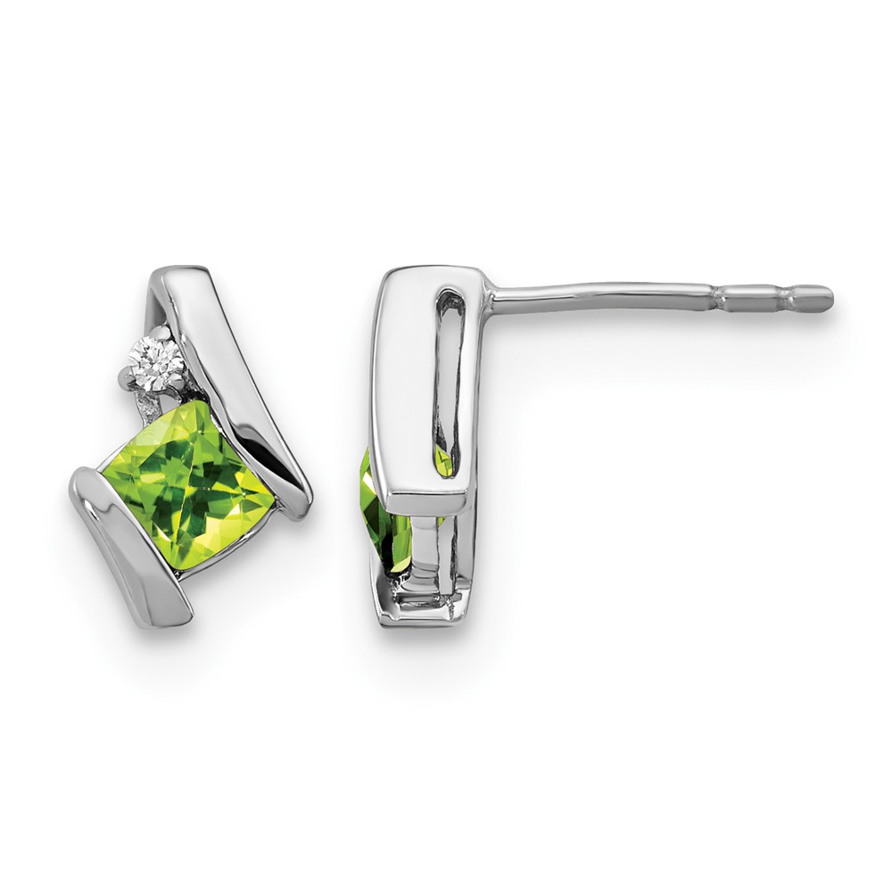 10k White Gold Cushion Peridot and Diamond Earrings (EM7398-PE-003-1WA)