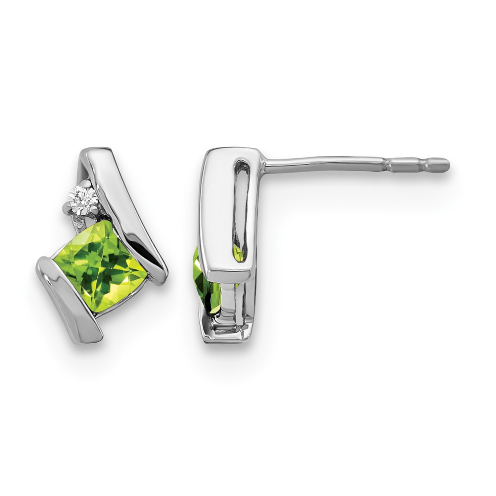 Sterling Silver Antique Cushion Peridot and Diamond Earrings (EM7398-PE-003-SSA)