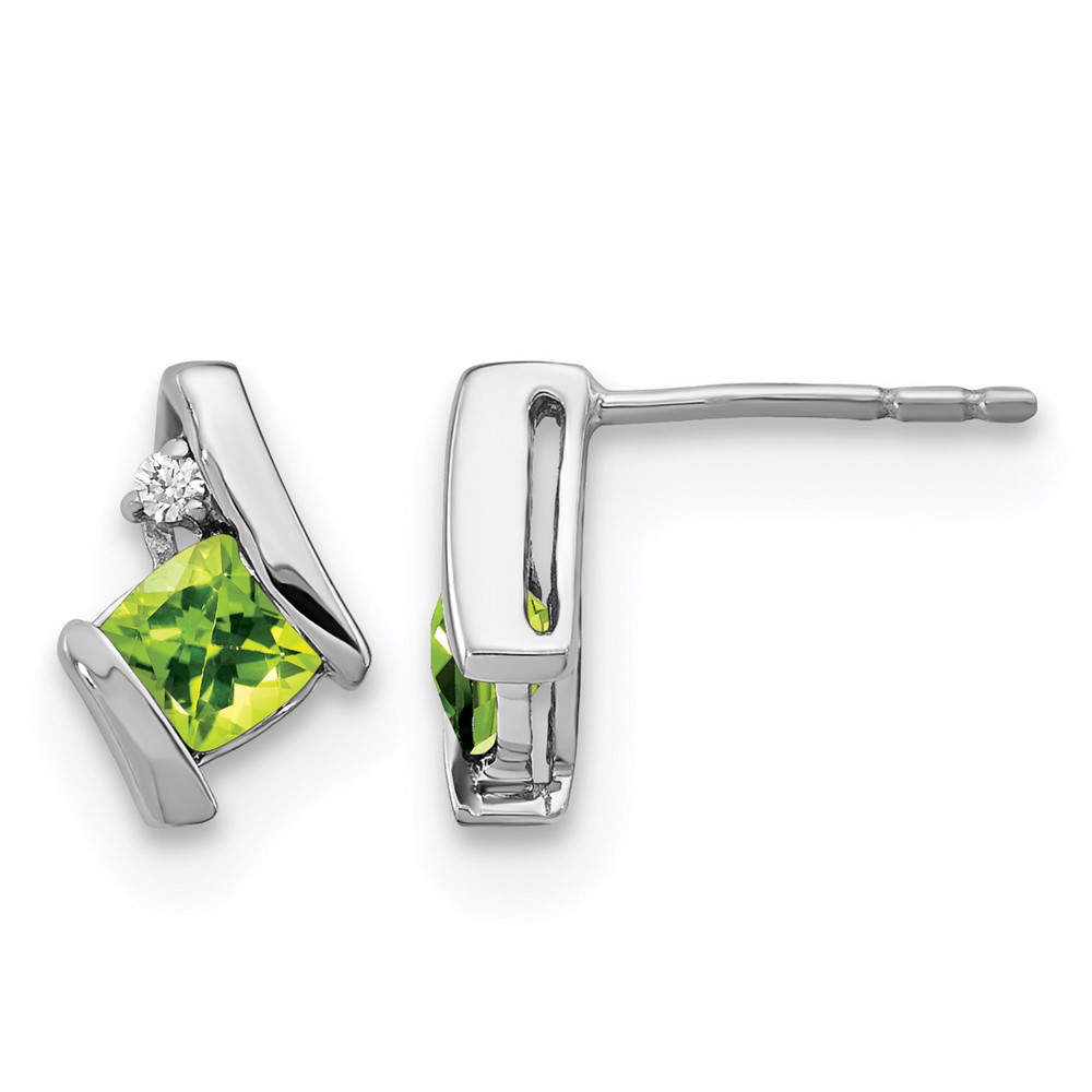 14K White Gold Cushion Peridot and Diamond Earrings (EM7398-PE-003-WA)