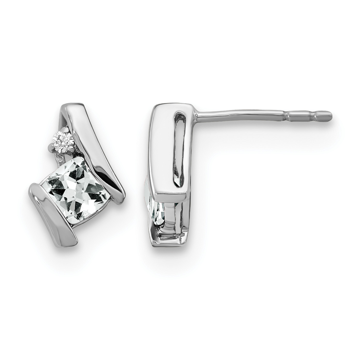 14K White Gold Cushion White Topaz and Diamond Earrings (EM7398-WT-003-WA)