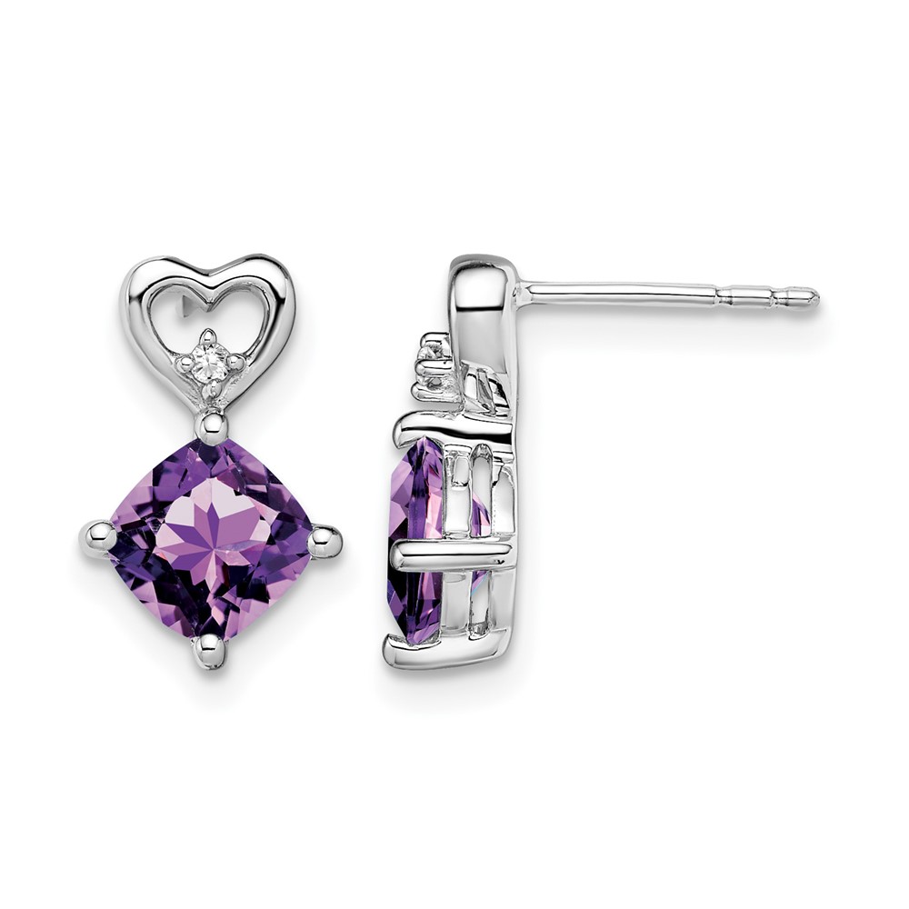 14k White Gold Amethyst and Diamond Heart Earrings (EM7399-AM-002-WA)