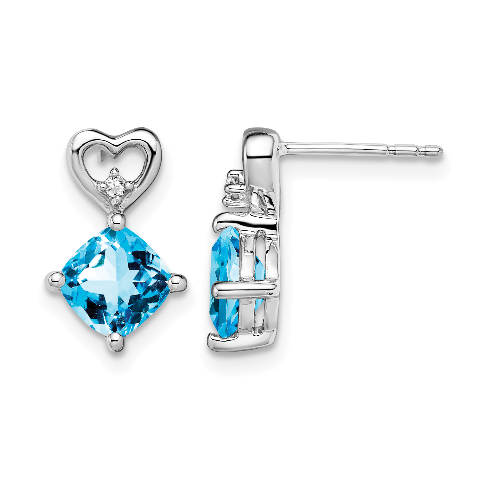 14k White Gold Blue Topaz and Diamond Heart Earrings (EM7399-BT-002-WA)