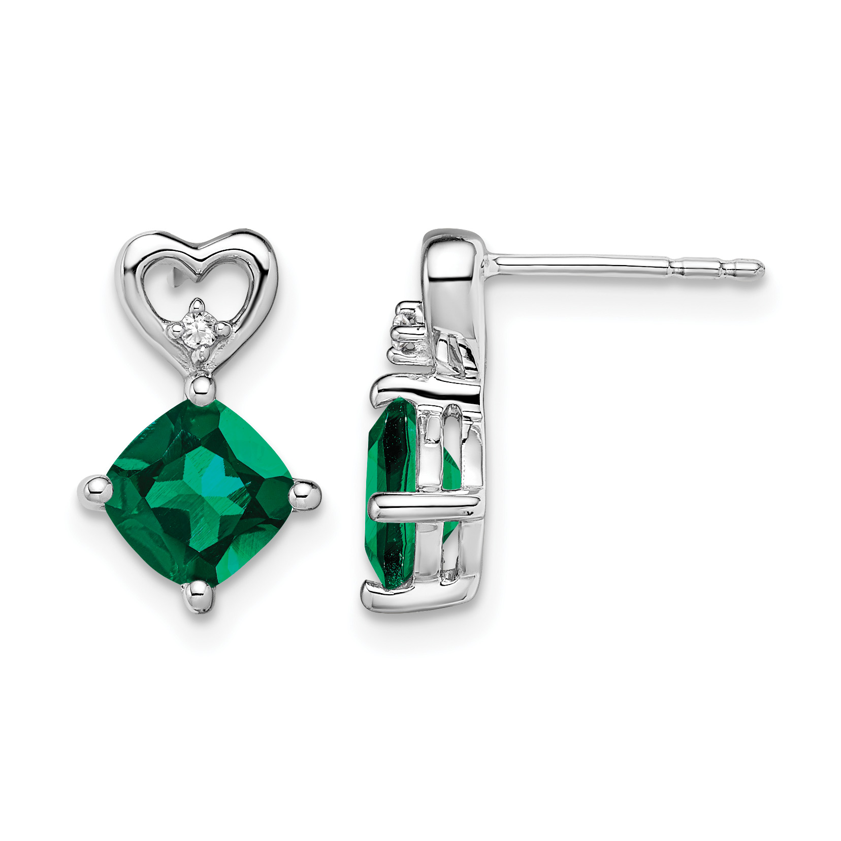 14k White Gold Created Emerald and Diamond Heart Earrings (EM7399-CEM-002-WA)