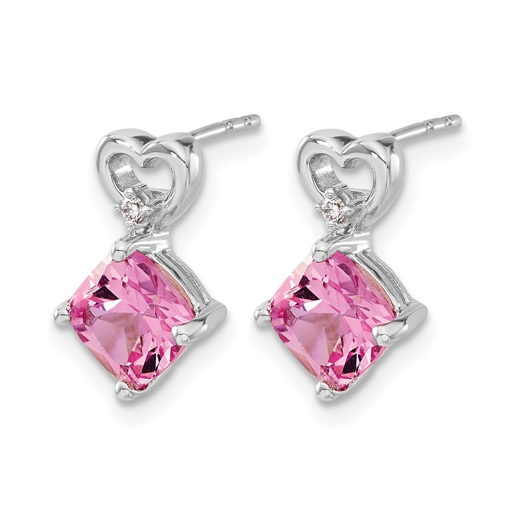 14k White Gold Created Pink Sapphire and Diamond Heart Earrings (EM7399-CPS-002-WA)