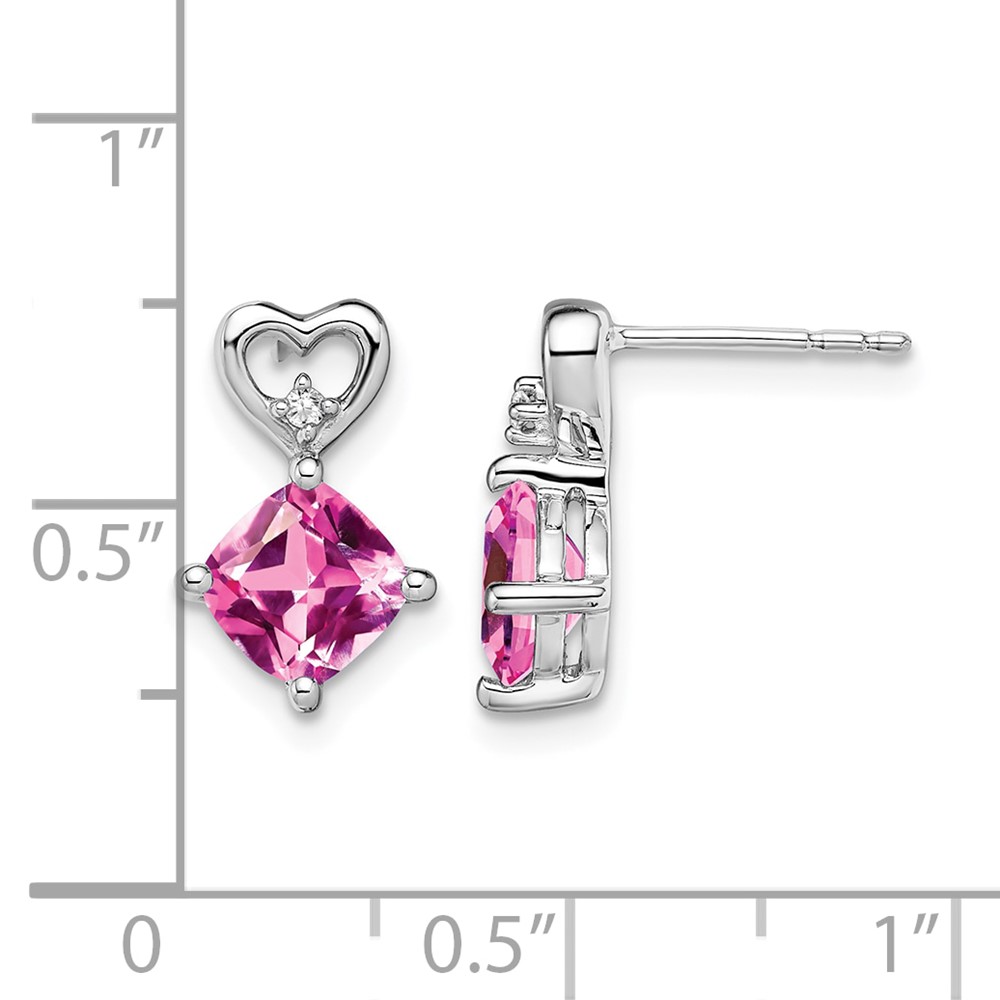 14k White Gold Created Pink Sapphire and Diamond Heart Earrings (EM7399-CPS-002-WA)