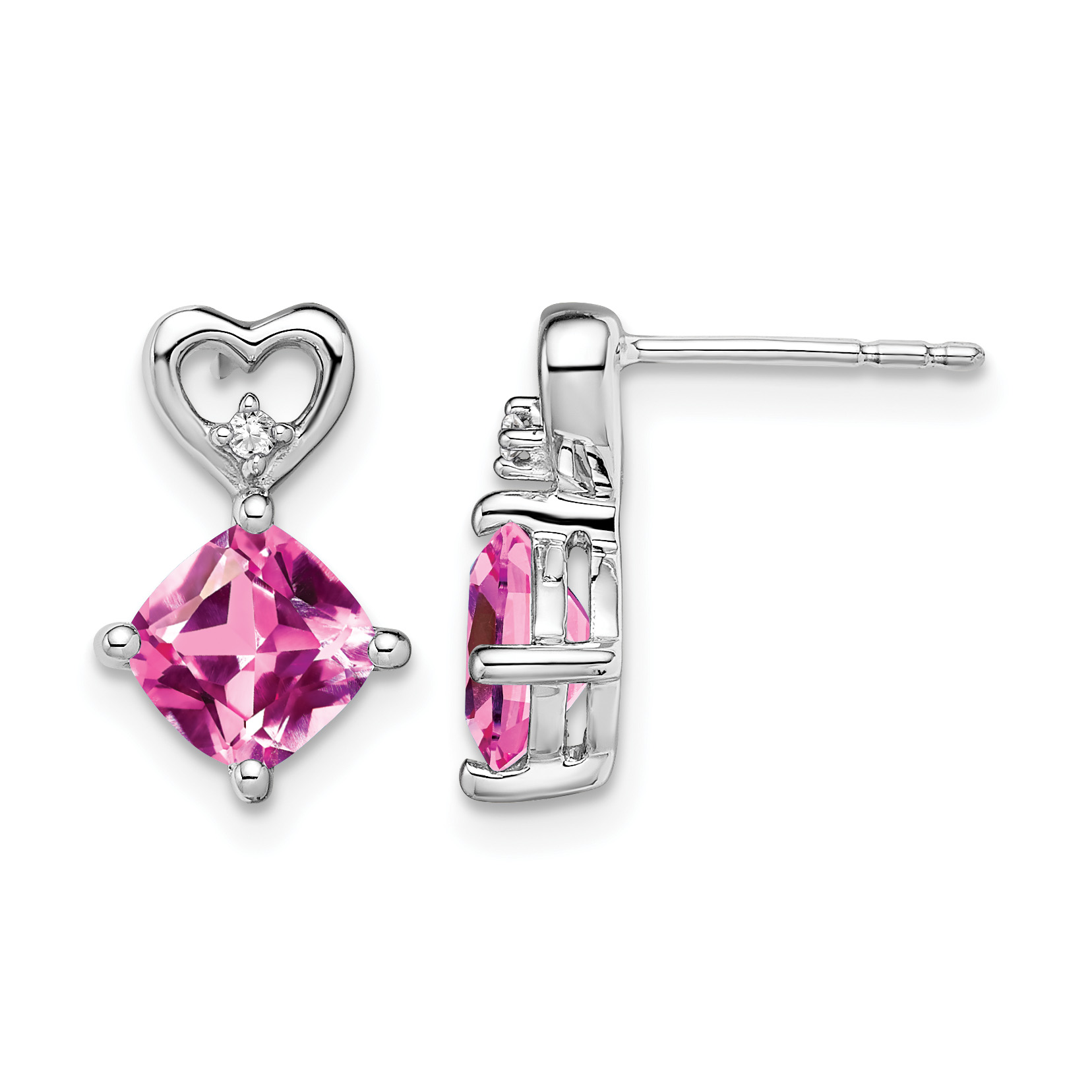 14k White Gold Created Pink Sapphire and Diamond Heart Earrings (EM7399-CPS-002-WA)