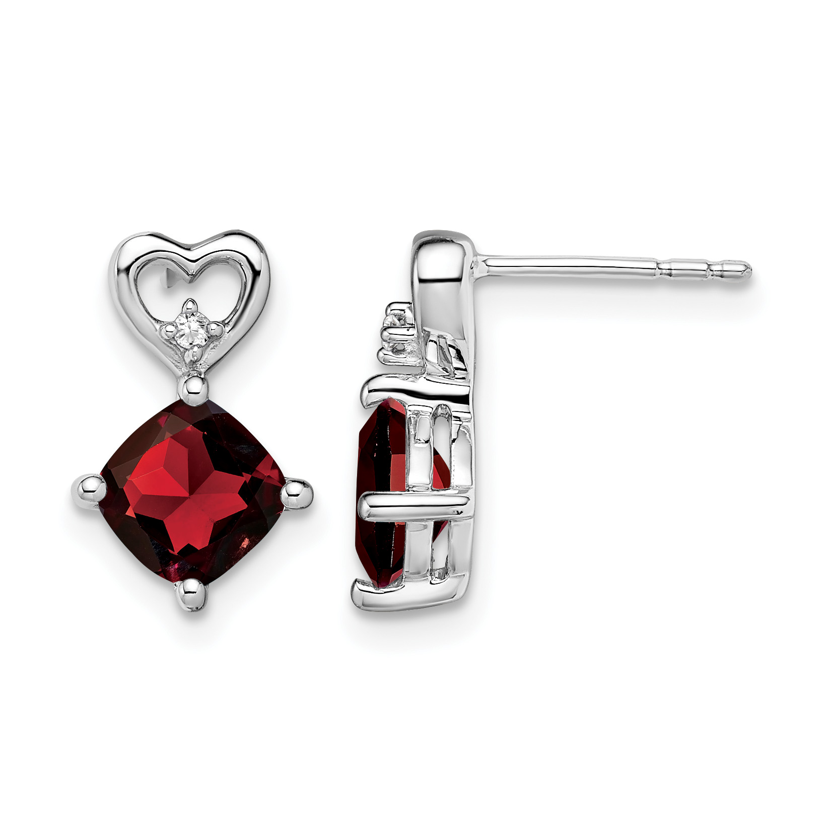 14k White Gold Garnet and Diamond Heart Earrings (EM7399-GA-002-WA)