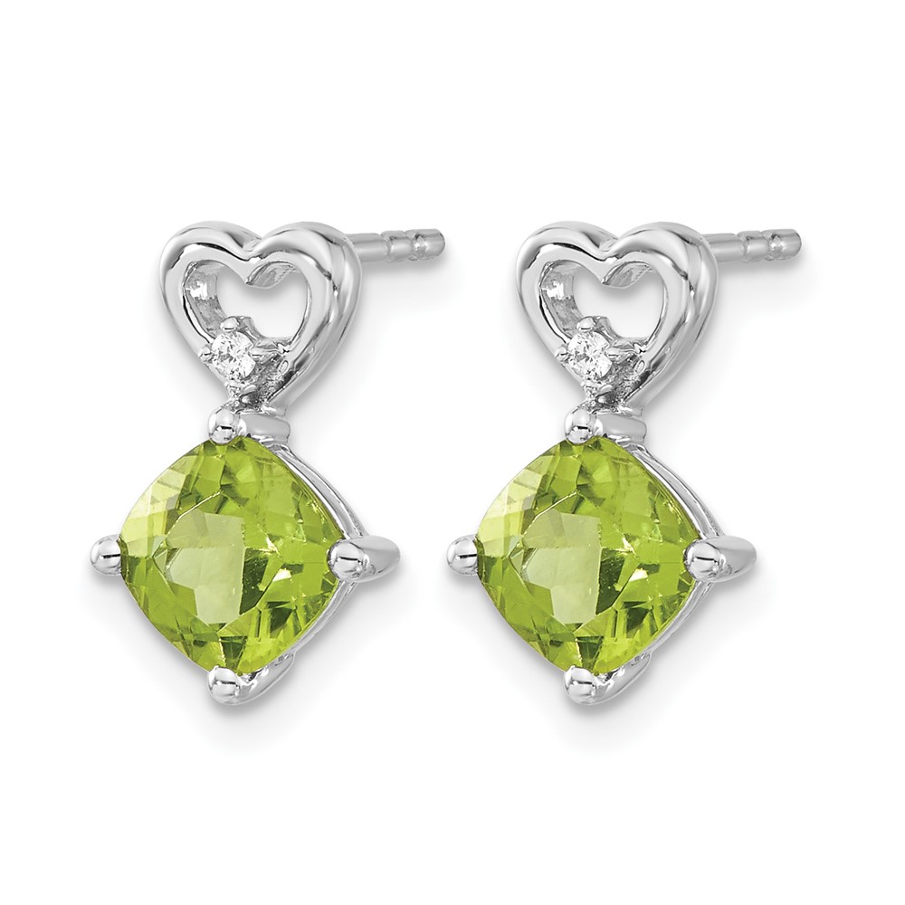 14k White Gold Peridot and Diamond Heart Earrings (EM7399-PE-002-WA)