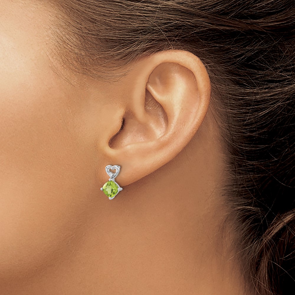 14k White Gold Peridot and Diamond Heart Earrings (EM7399-PE-002-WA)