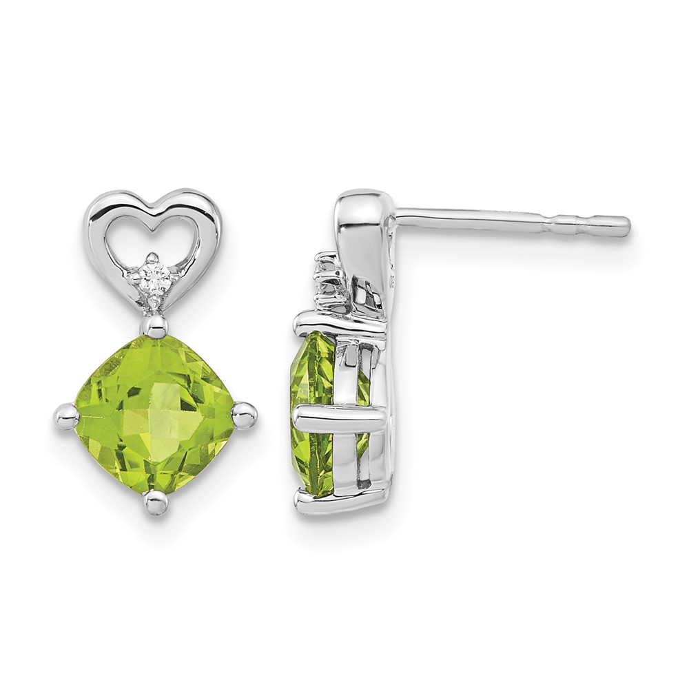 14k White Gold Peridot and Diamond Heart Earrings (EM7399-PE-002-WA)