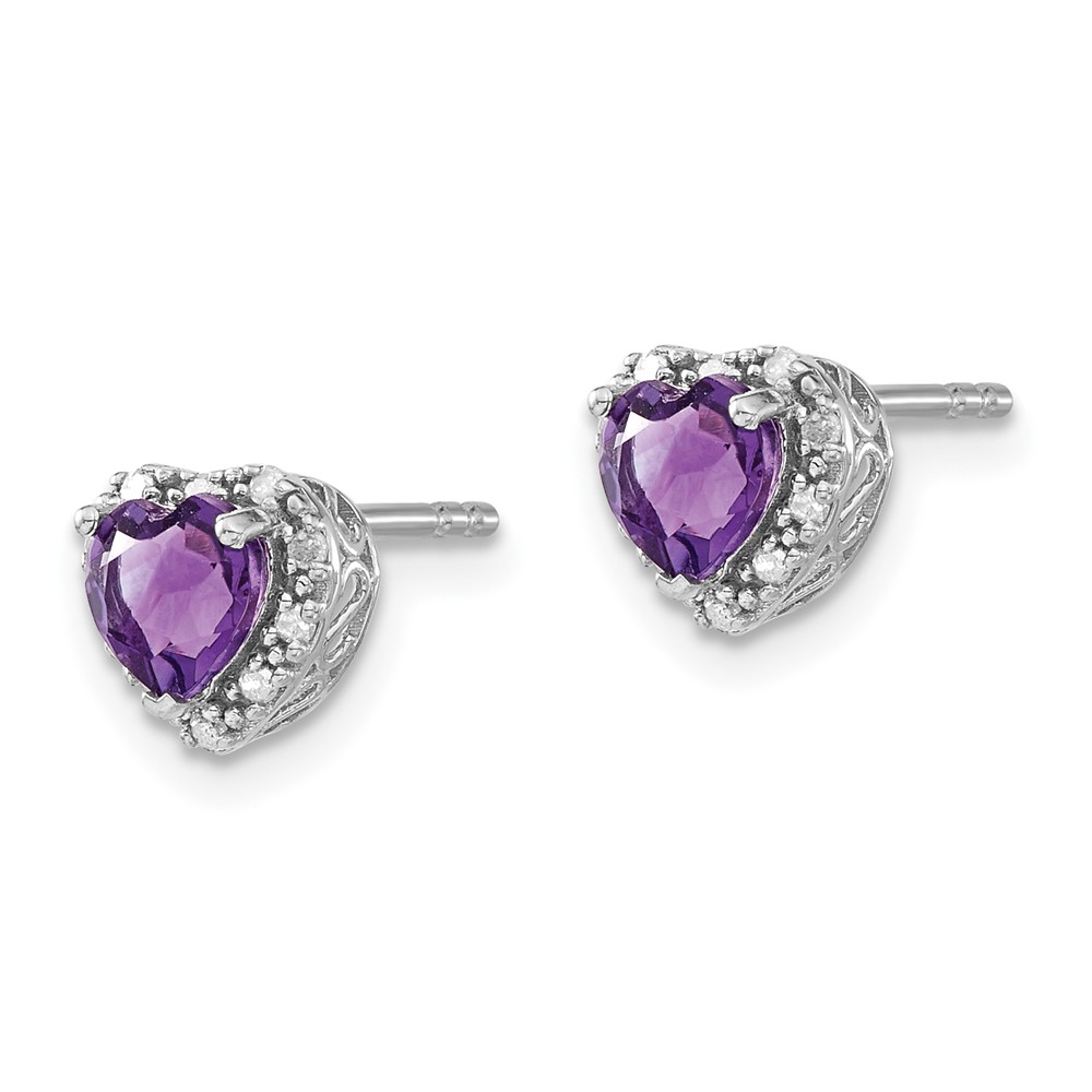 Sterling Silver Rhodium-plated Amethyst and Diamond Earrings (EM7400-AM-010-SSA)