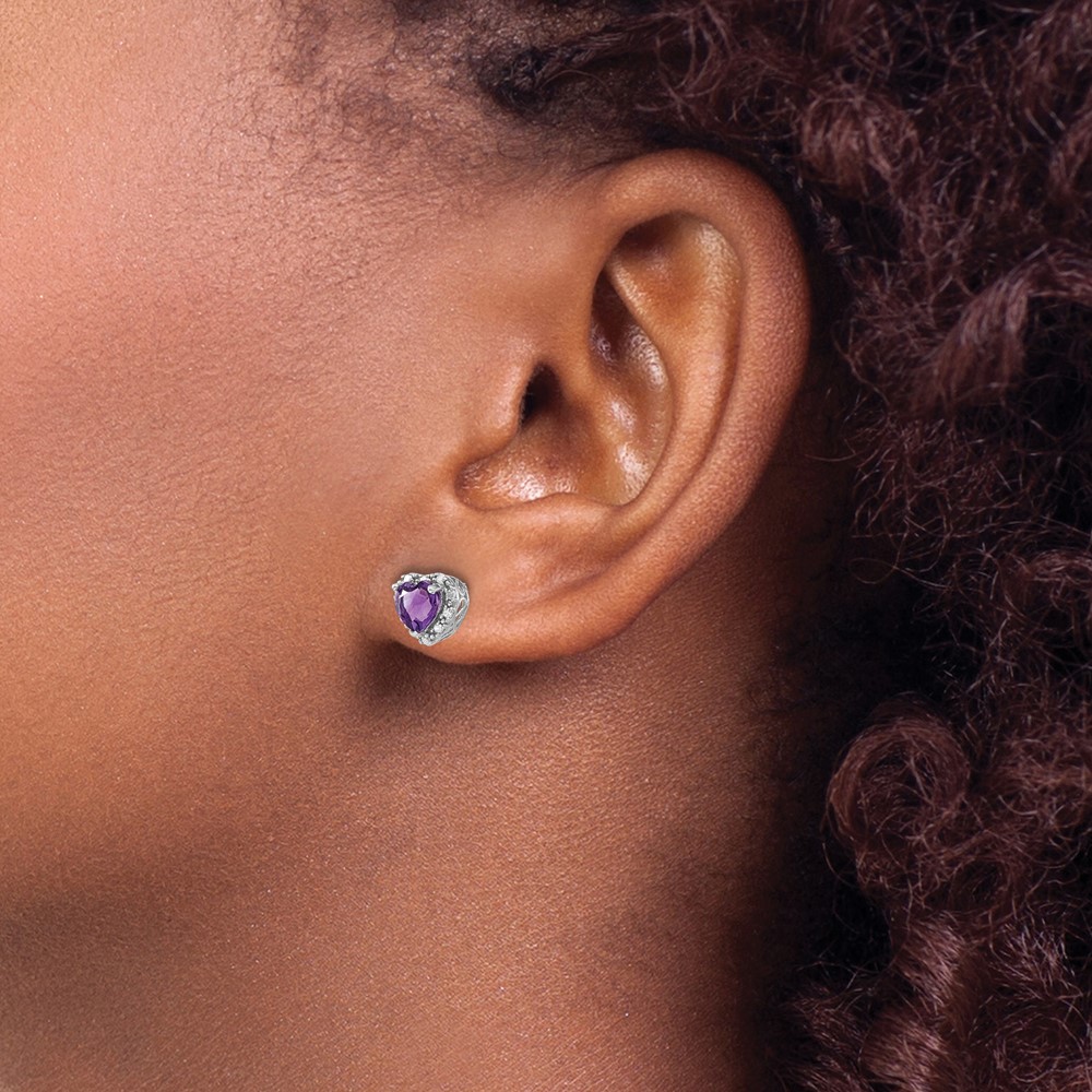 Sterling Silver Rhodium-plated Amethyst and Diamond Earrings (EM7400-AM-010-SSA)