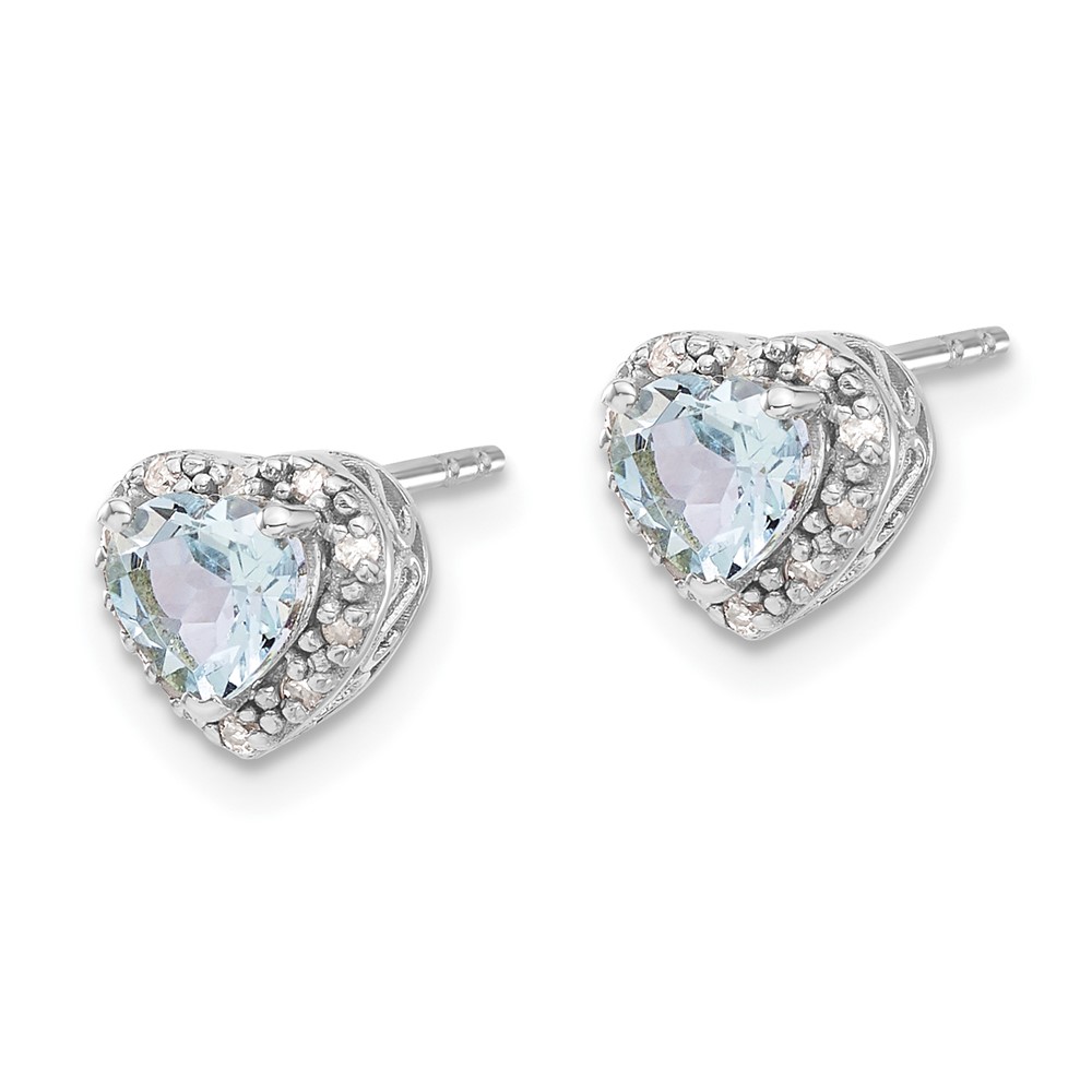 Sterling Silver Rhodium-plated Aquamarine and Diamond Earrings (EM7400-AQ-010-SSA)
