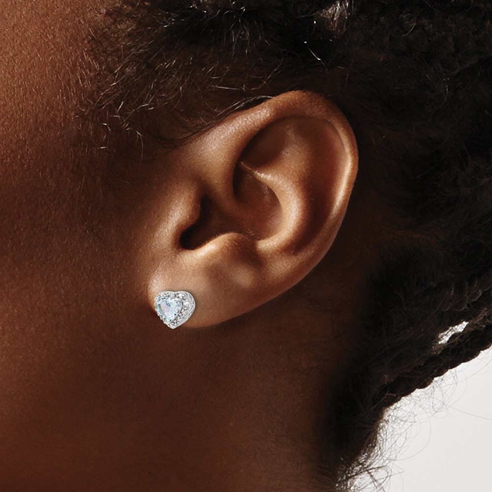 Sterling Silver Rhodium-plated Aquamarine and Diamond Earrings (EM7400-AQ-010-SSA)