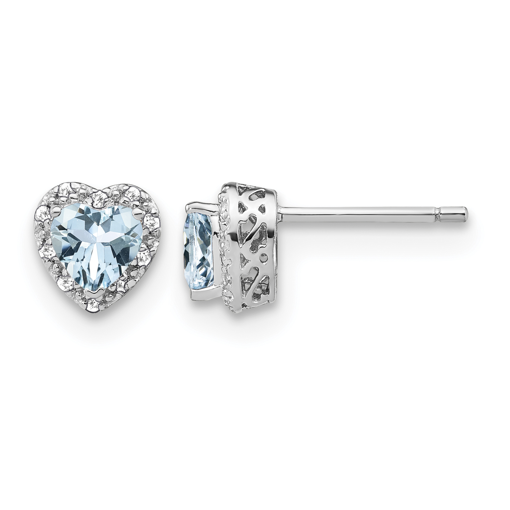 Sterling Silver Rhodium-plated Aquamarine and Diamond Earrings (EM7400-AQ-010-SSA)