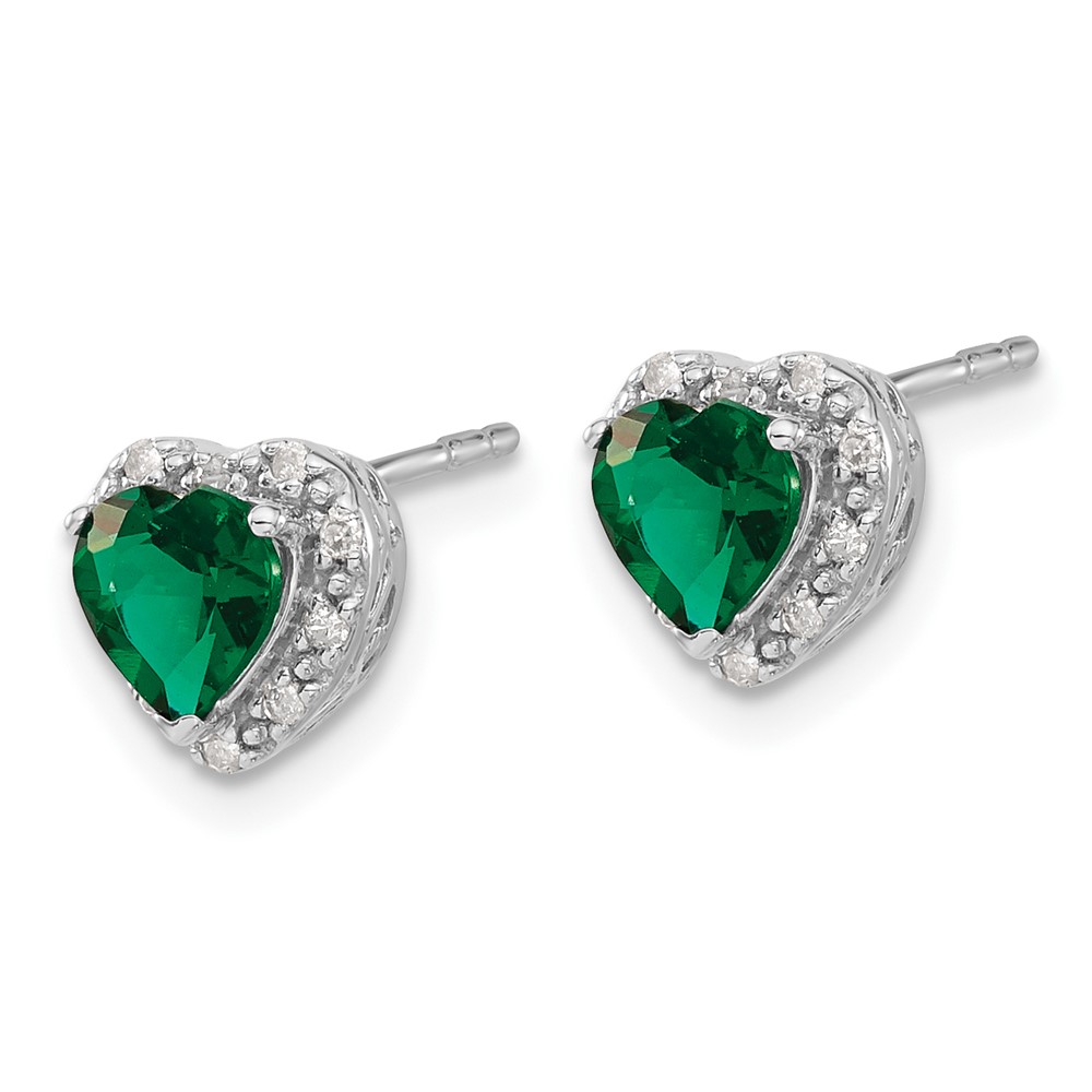 Sterling Silver Rhodium-plated Created Emerald and Diamond Earrings (EM7400-CEM-010-SSA)