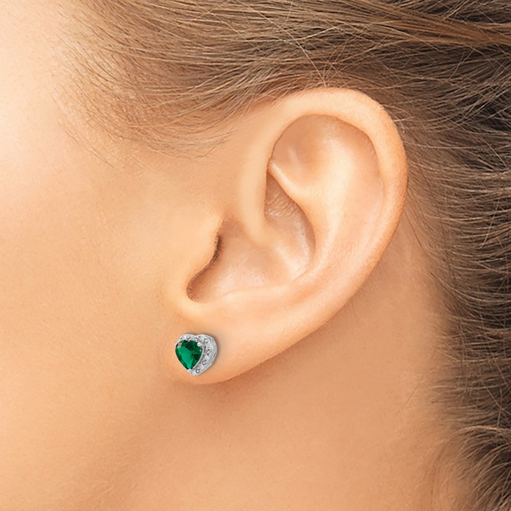 Sterling Silver Rhodium-plated Created Emerald and Diamond Earrings (EM7400-CEM-010-SSA)