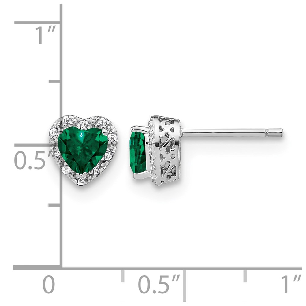 Sterling Silver Rhodium-plated Created Emerald and Diamond Earrings (EM7400-CEM-010-SSA)