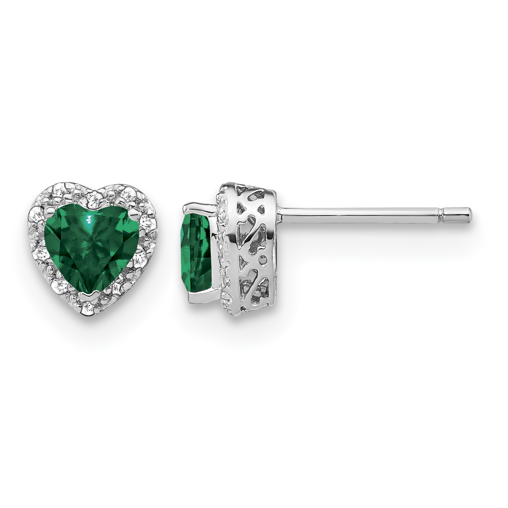 Sterling Silver Rhodium-plated Created Emerald and Diamond Earrings (EM7400-CEM-010-SSA)