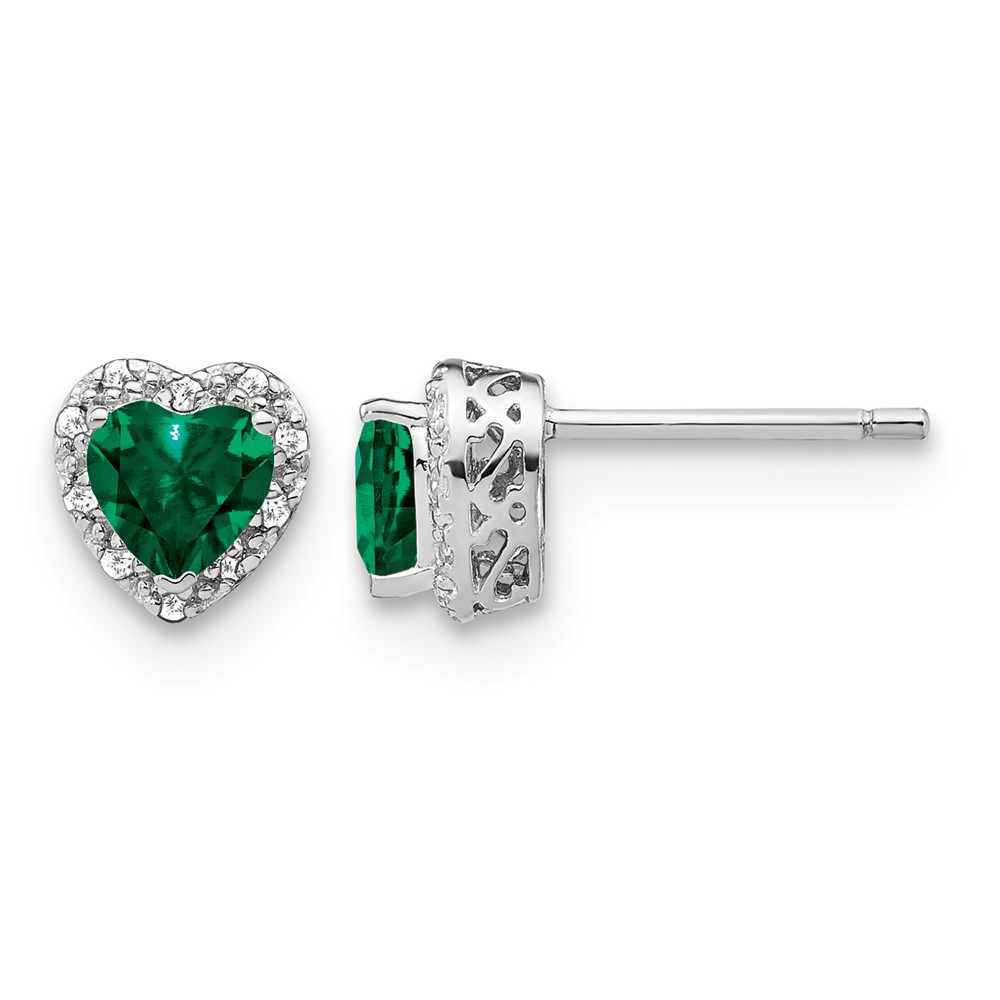 Sterling Silver Rhodium-plated Created Emerald and Diamond Earrings (EM7400-CEM-010-SSA)