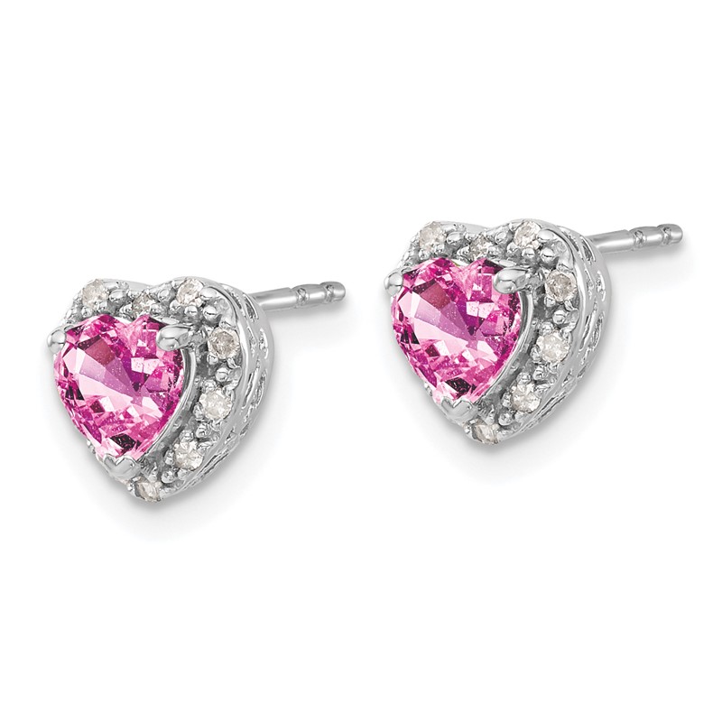 Pure Serenity 14k White Gold 1/10 carat Lab Grown Diamond VS/SI+ G+ and Heart Lab Created Pink Sapphire Post Earrings