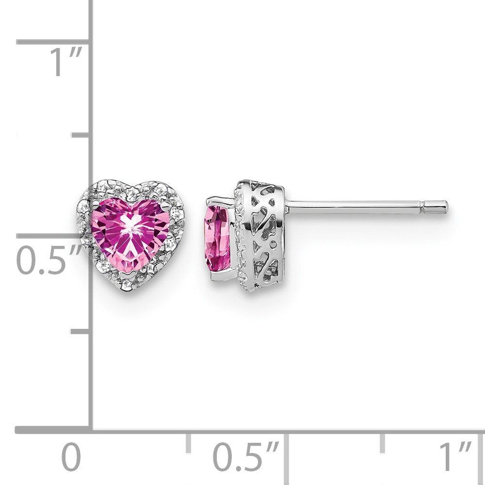 Sterling Silver Rhod-plated Created Pink Sapphire/Diamond Earrings (EM7400-CPS-010-SSA)