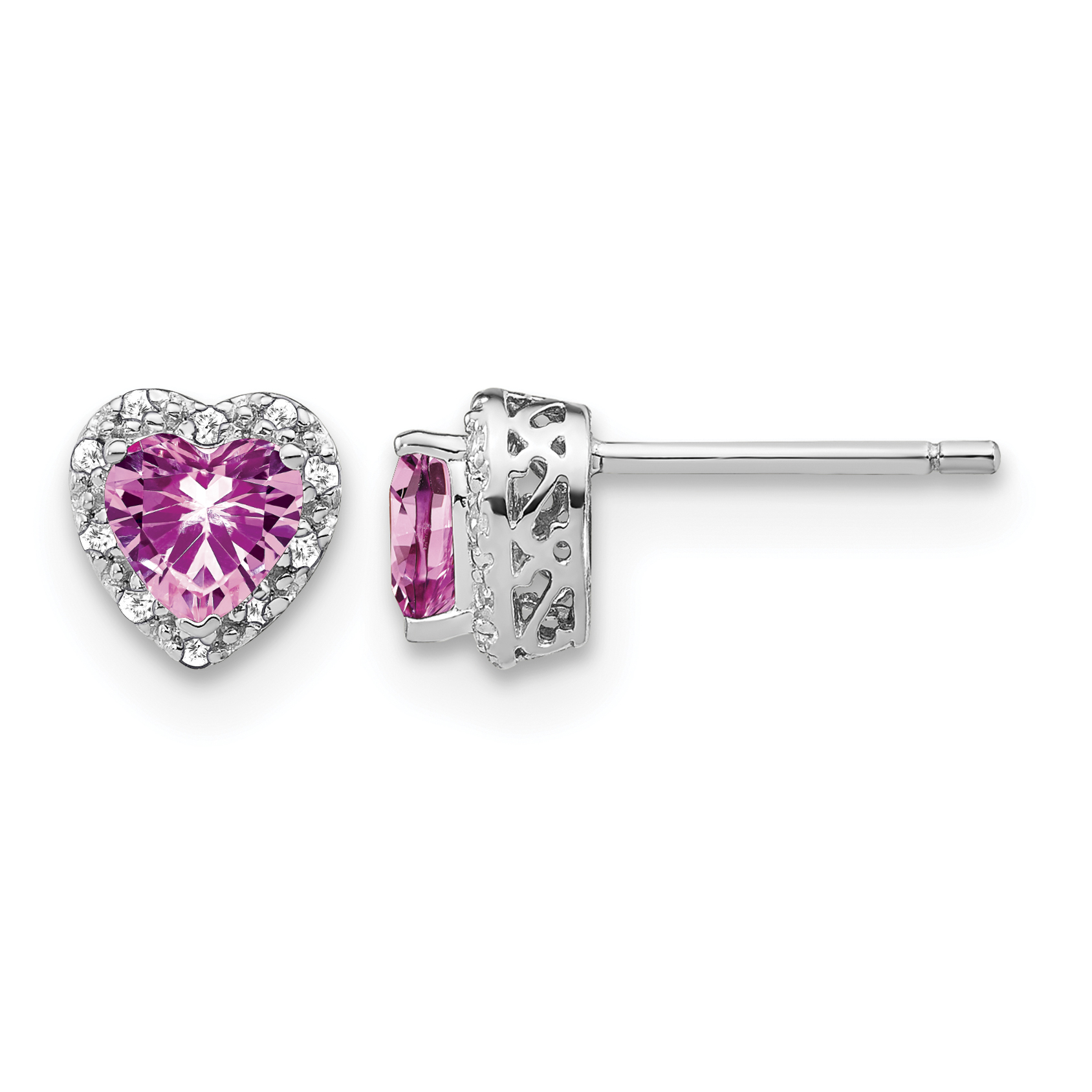 Sterling Silver Rhod-plated Created Pink Sapphire/Diamond Earrings (EM7400-CPS-010-SSA)