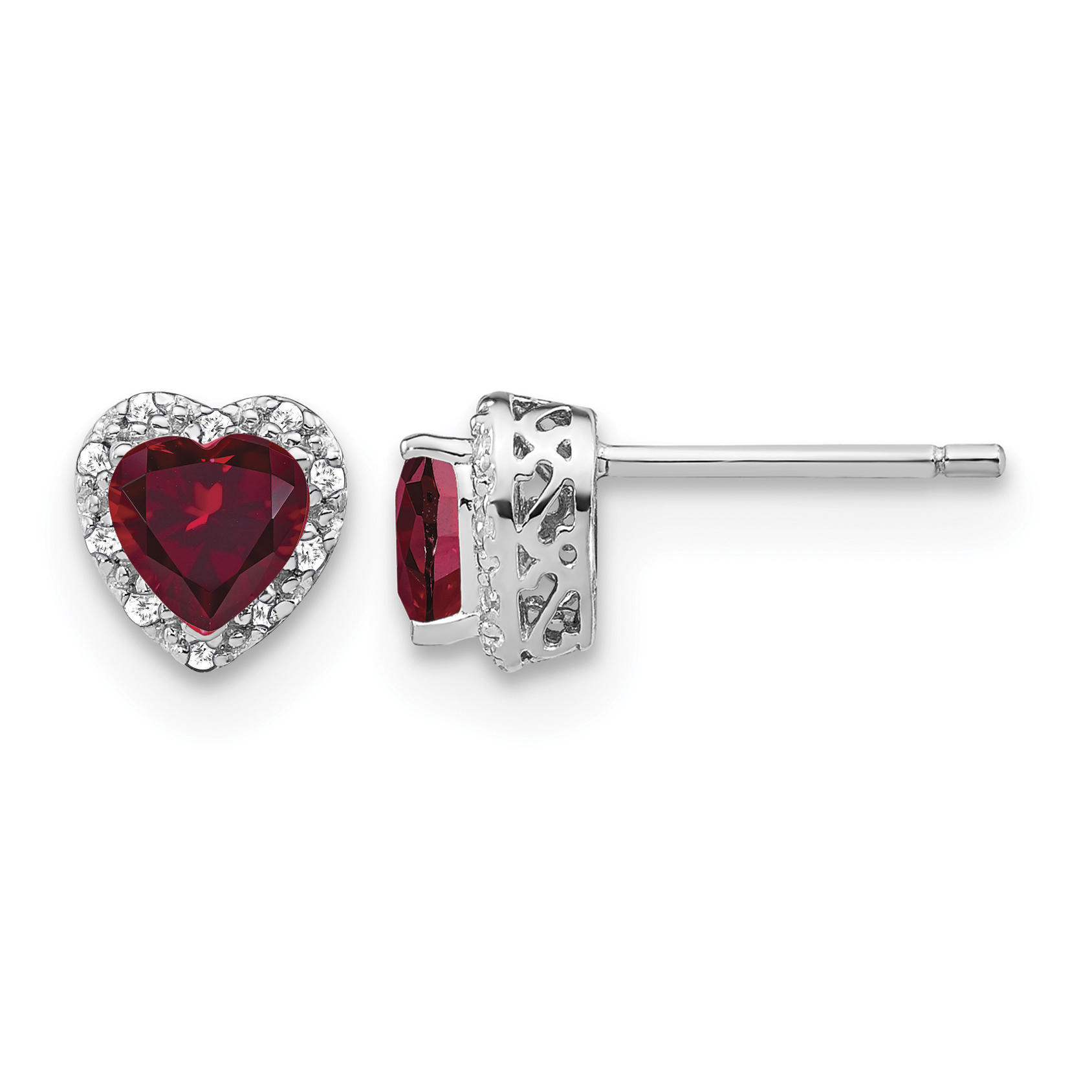 Sterling Silver Rhodium-plated Created Ruby and Diamond Earrings (EM7400-CRU-010-SSA)