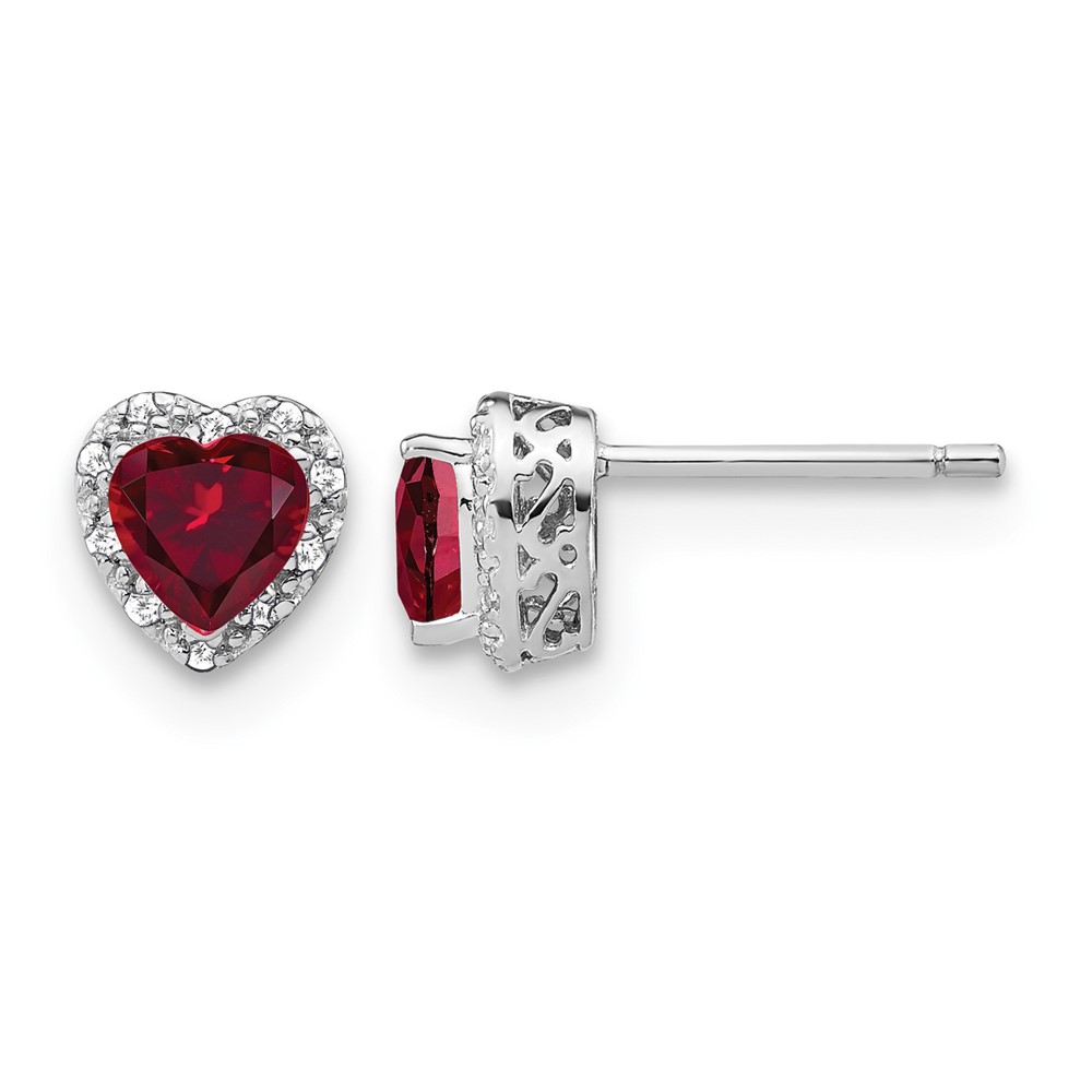 Sterling Silver Rhodium-plated Created Ruby and Diamond Earrings (EM7400-CRU-010-SSA)