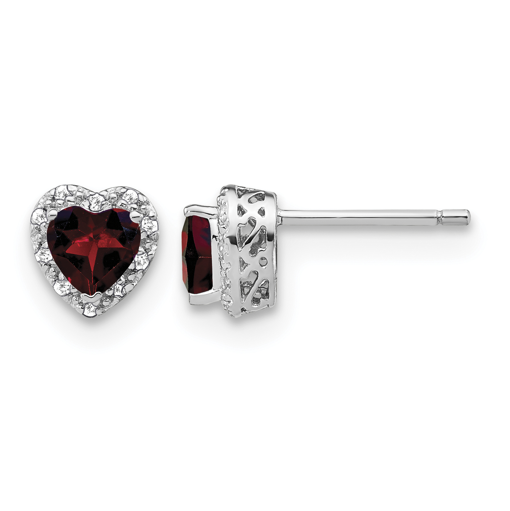 Sterling Silver Rhodium-plated Garnet and Diamond Earrings (EM7400-GA-010-SSA)
