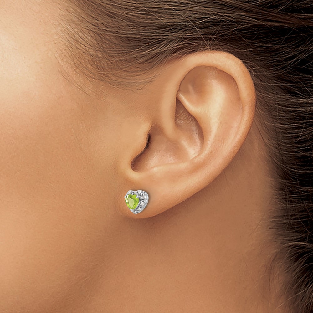 Sterling Silver Rhodium-plated Peridot and Diamond Earrings (EM7400-PE-010-SSA)
