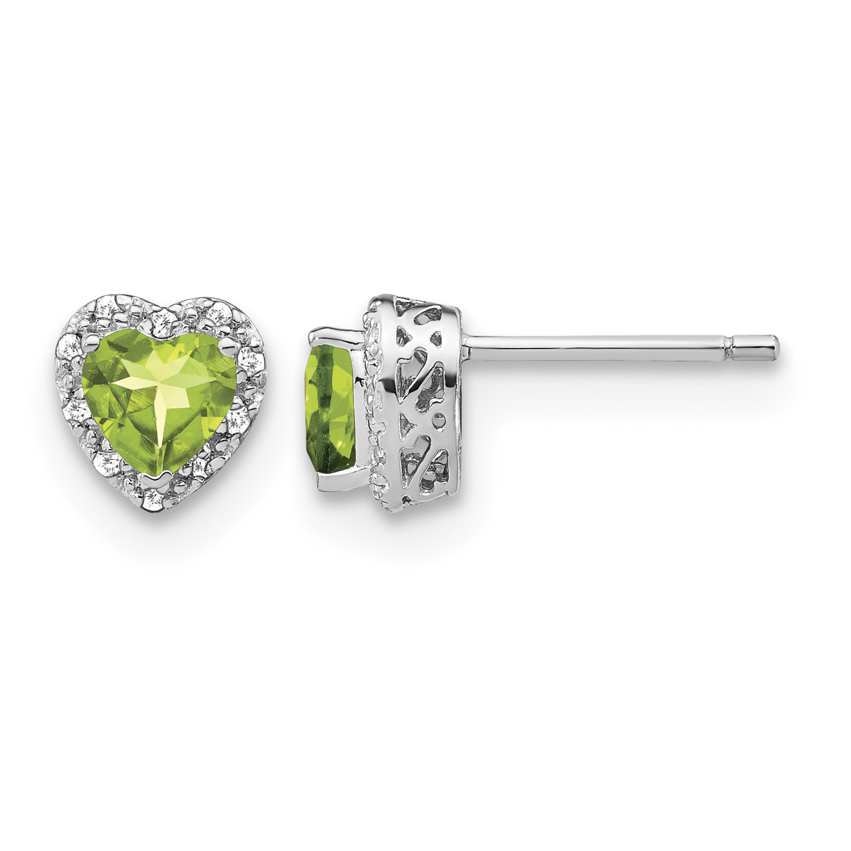 Sterling Silver Rhodium-plated Peridot and Diamond Earrings (EM7400-PE-010-SSA)