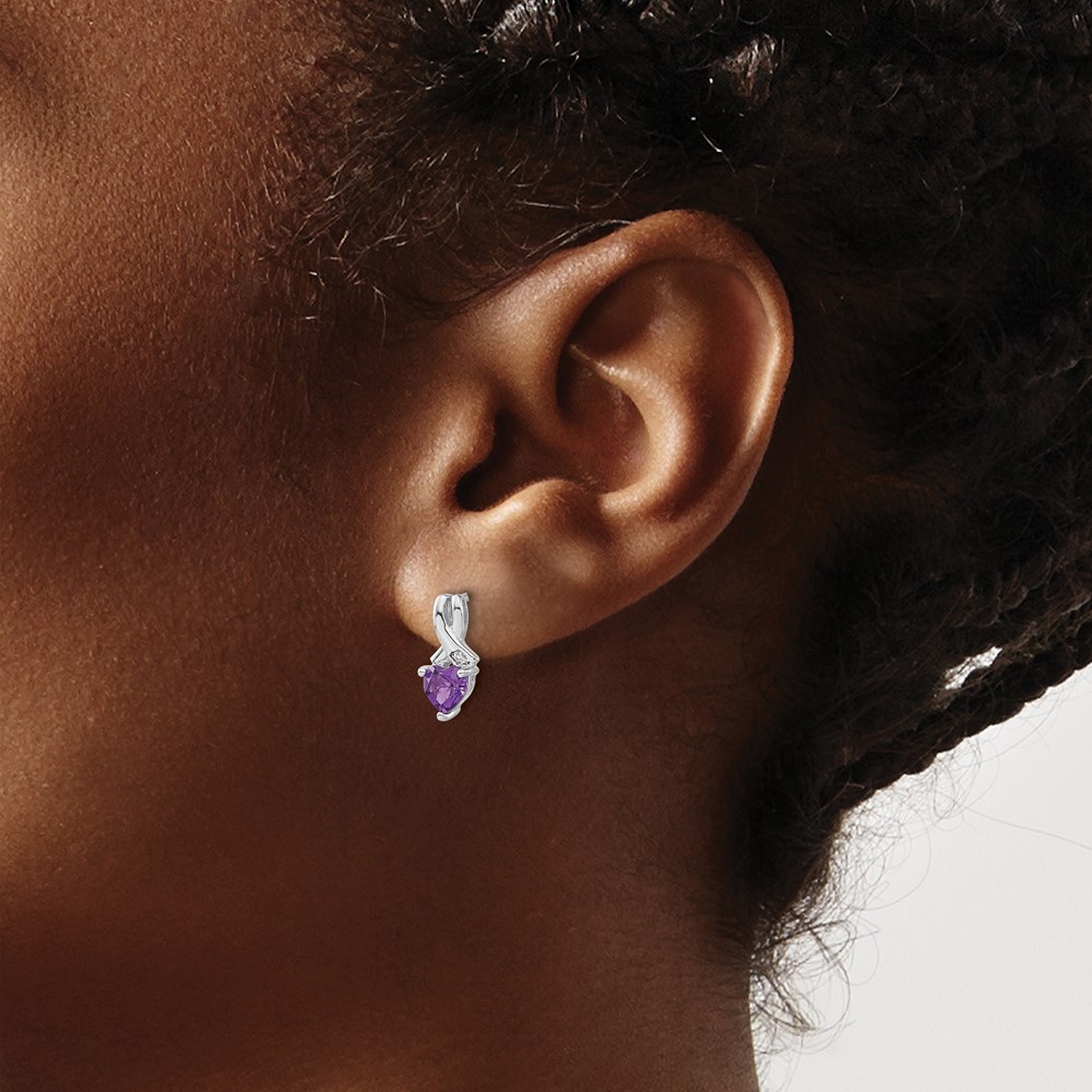 Sterling Silver Rhodium-plated Amethyst and Diamond Earrings (EM7401-AM-002-SSA)